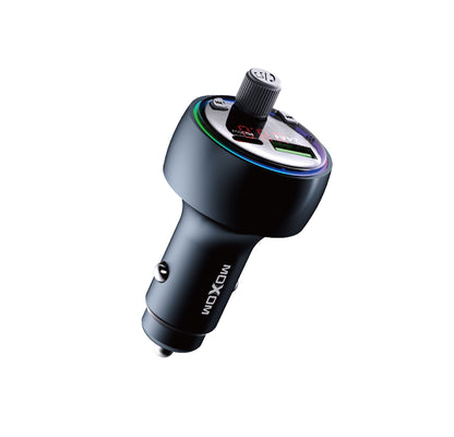 MOXOM MX-VC52 Car Charger with FM Transmitter – PD 30W USB-C + USB-A, Music Streaming, 12–24V