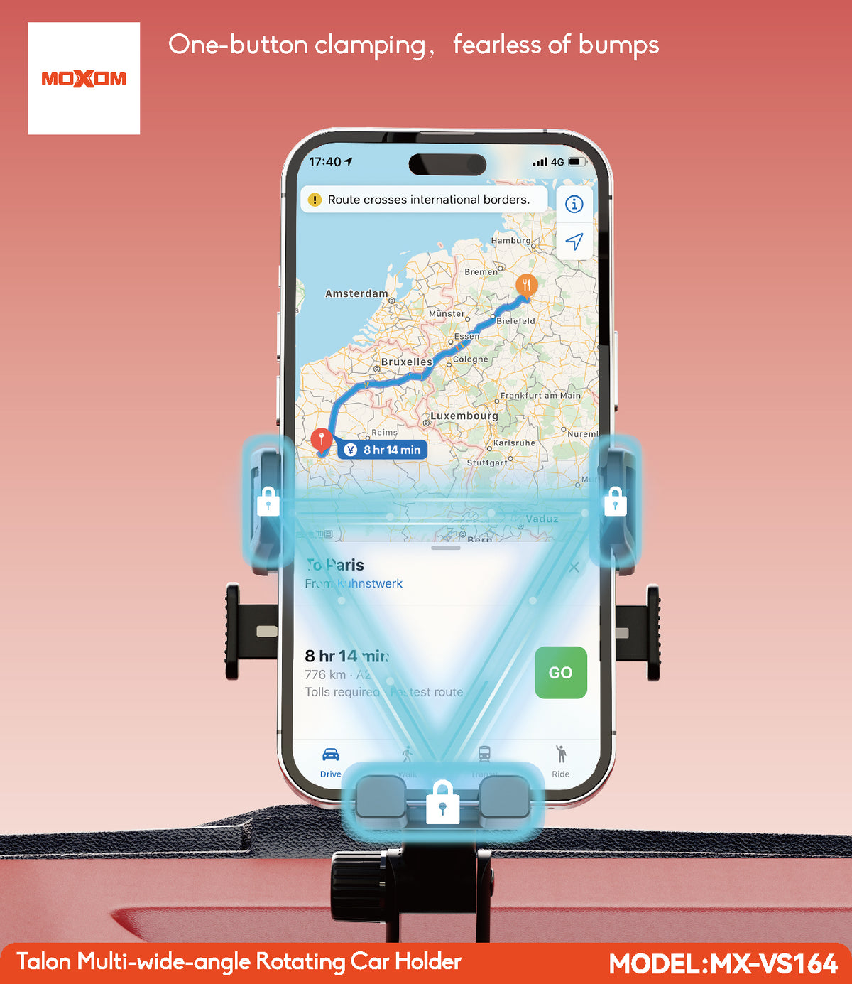 MOXOM MX-VS164 Talon Car Phone Holder – Multi-Angle Rotation, Built-In Type-C Charging, 140g