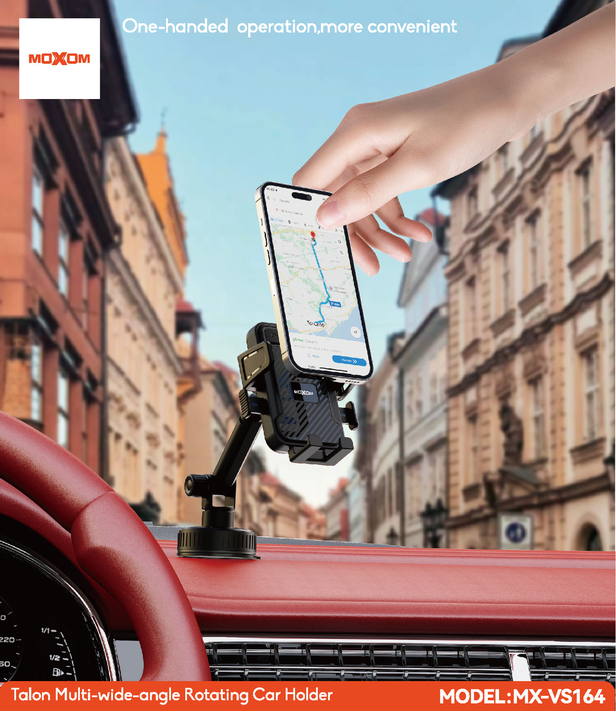 MOXOM MX-VS164 Talon Car Phone Holder – Multi-Angle Rotation, Built-In Type-C Charging, 140g