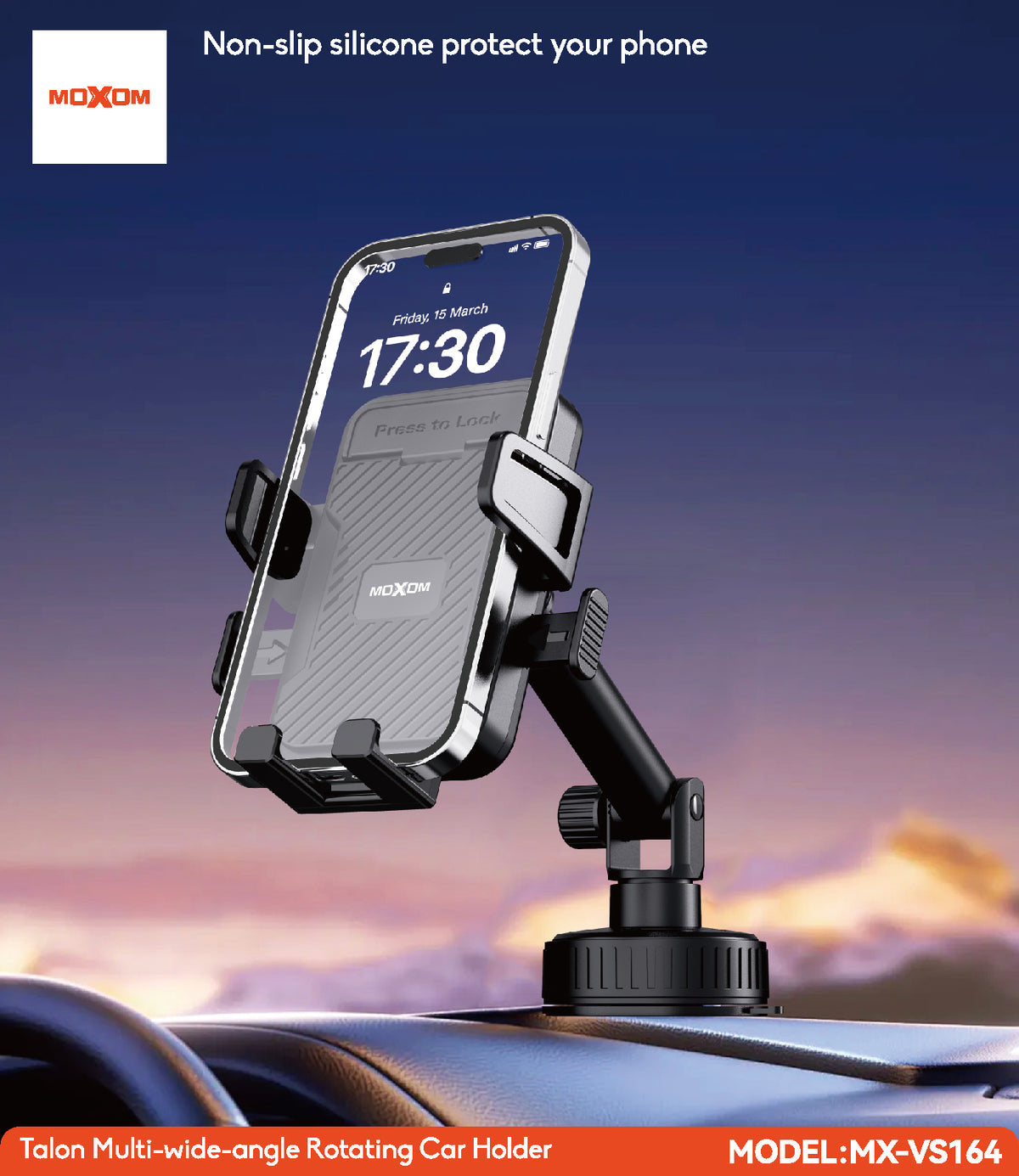MOXOM MX-VS164 Talon Car Phone Holder – Multi-Angle Rotation, Built-In Type-C Charging, 140g