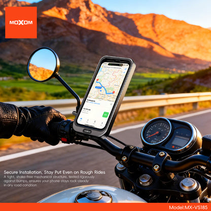 MOXOM MX-VS185 Motorcycle Rearview Mirror Phone Holder – Full Coverage Mount for Navigation, 113g
