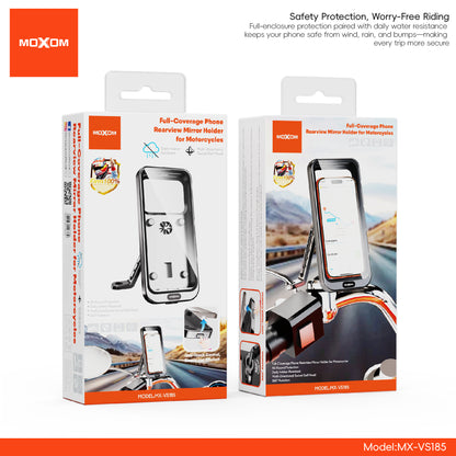MOXOM MX-VS185 Motorcycle Rearview Mirror Phone Holder – Full Coverage Mount for Navigation, 113g