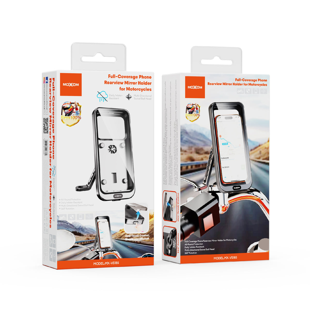 MOXOM MX-VS185 Motorcycle Rearview Mirror Phone Holder – Full Coverage Mount for Navigation, 113g