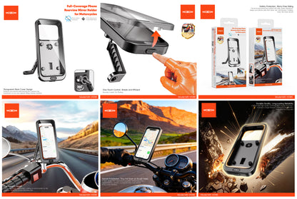 MOXOM MX-VS185 Motorcycle Rearview Mirror Phone Holder – Full Coverage Mount for Navigation, 113g