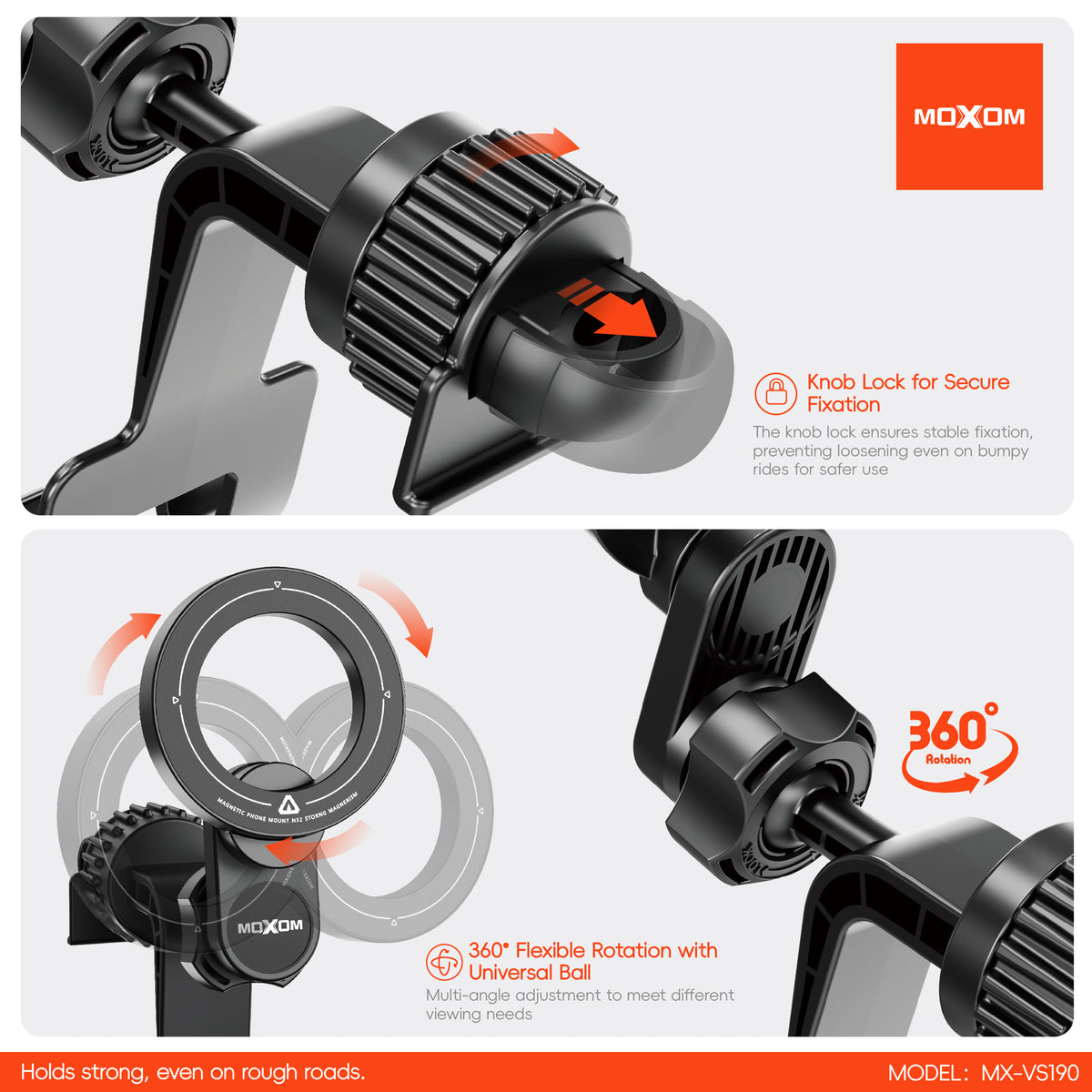 MOXOM MX-VS190 Back Seat Headrest Magnetic Phone Holder – Strong Neodymium Magnets, Tool-Free Install