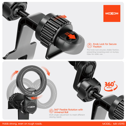MOXOM MX-VS190 Back Seat Headrest Magnetic Phone Holder – Strong Neodymium Magnets, Tool-Free Install