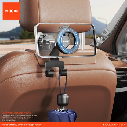 MOXOM MX-VS190 Back Seat Headrest Magnetic Phone Holder – Strong Neodymium Magnets, Tool-Free Install