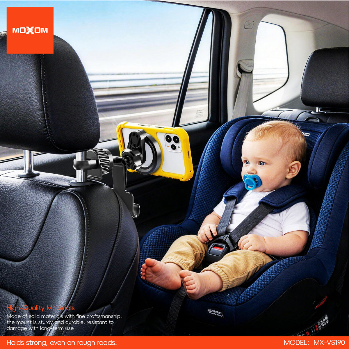 MOXOM MX-VS190 Back Seat Headrest Magnetic Phone Holder – Strong Neodymium Magnets, Tool-Free Install
