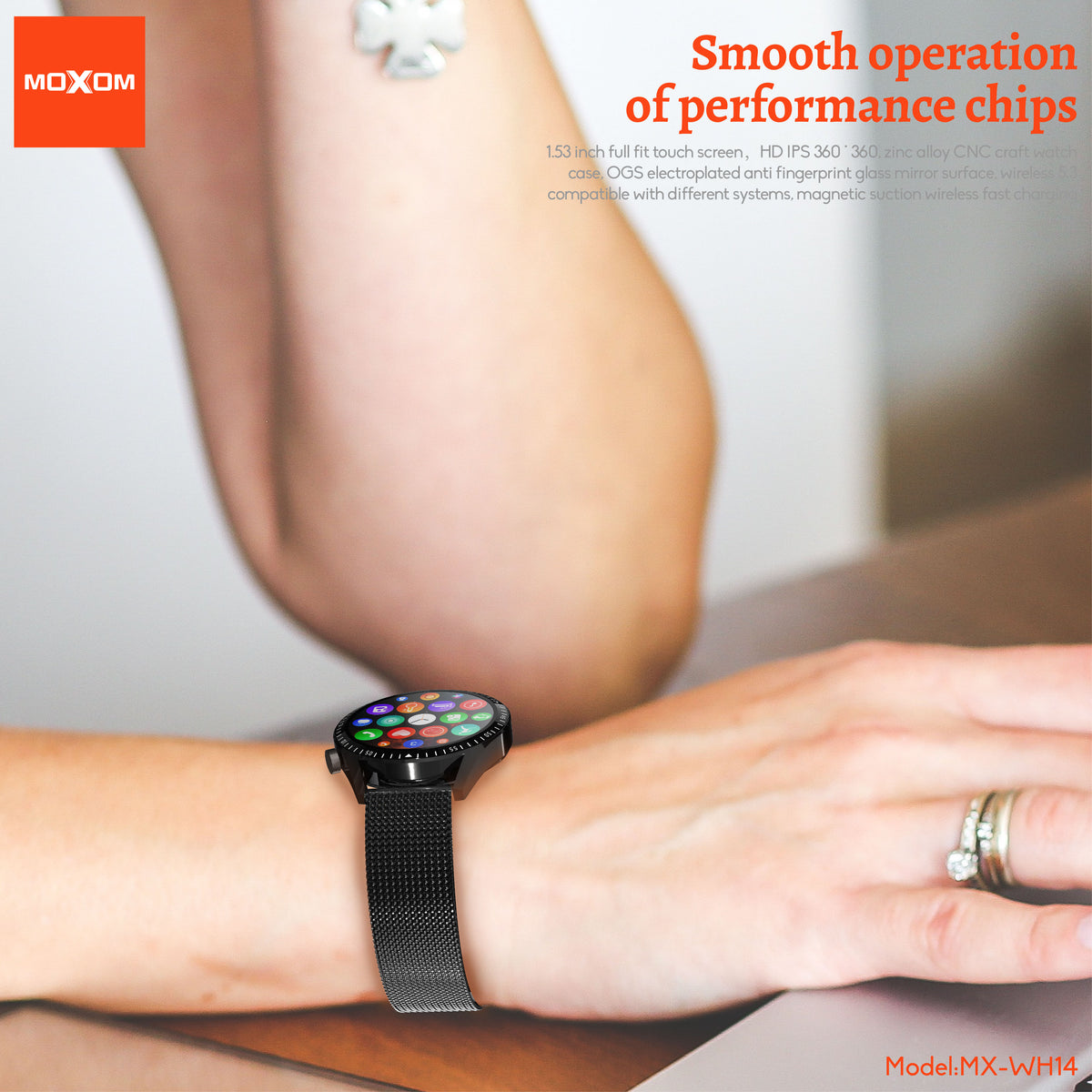 MOXOM MX-WH14 Smartwatch – 1.53" HD Touchscreen, Bluetooth Calling, Heart Rate & Sleep Tracking
