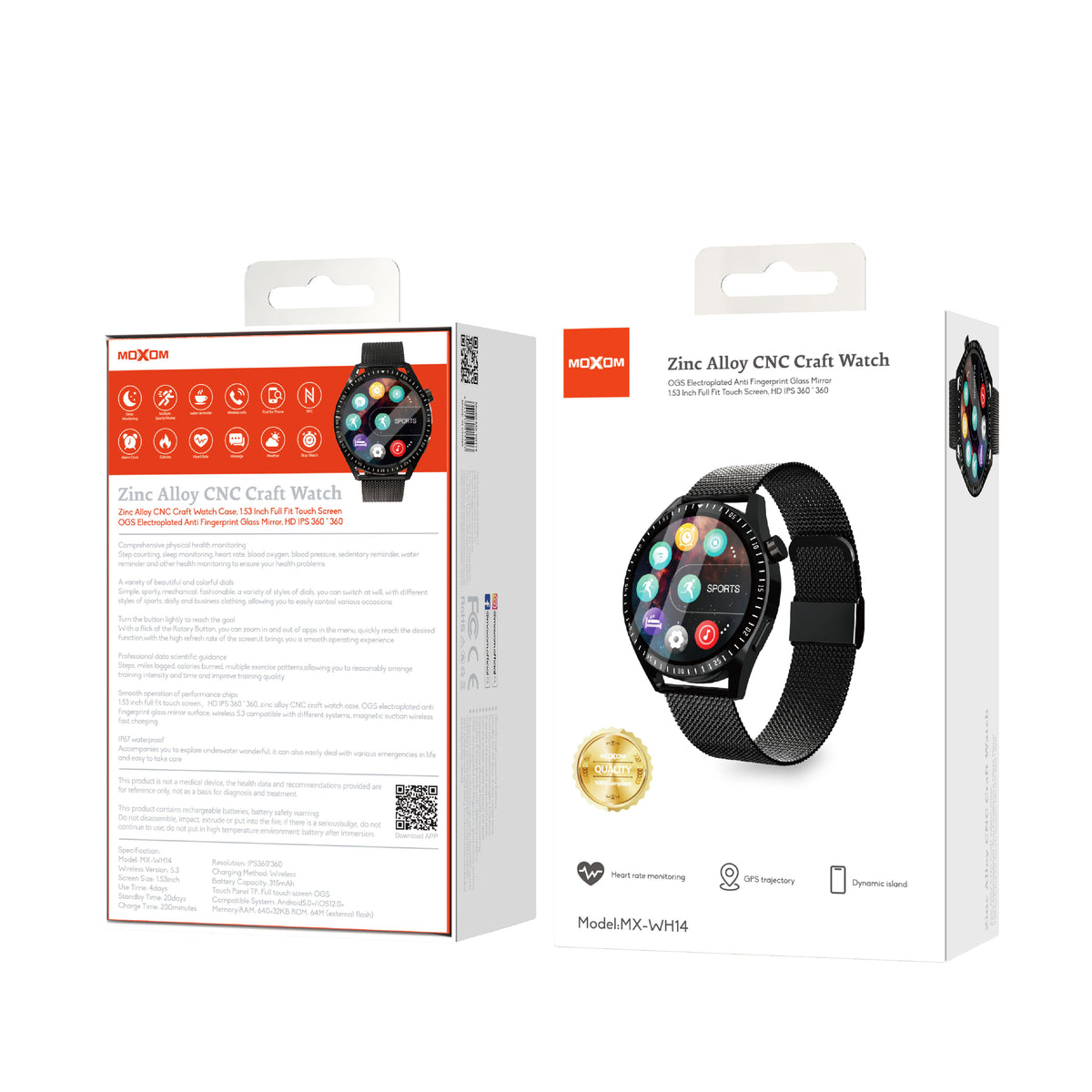 MOXOM MX-WH14 Smartwatch – 1.53" HD Touchscreen, Bluetooth Calling, Heart Rate & Sleep Tracking