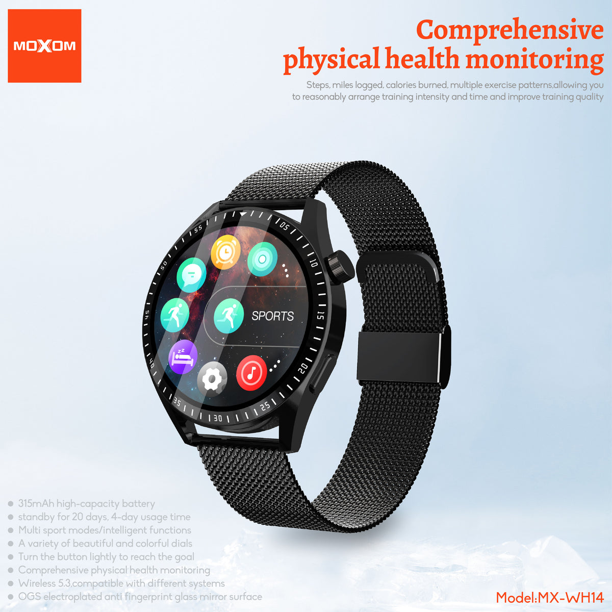 MOXOM MX-WH14 Smartwatch – 1.53" HD Touchscreen, Bluetooth Calling, Heart Rate & Sleep Tracking