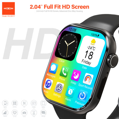 MOXOM MX-WH17 Smartwatch – 2.04" AMOLED HD Display, Bluetooth Calling, IP68, Wireless Charging