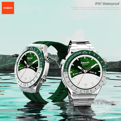 MOXOM MX-WH21 Emerald Steel Strap Smartwatch – Bluetooth Calling, NFC Door Access, IP67, Wireless Charging