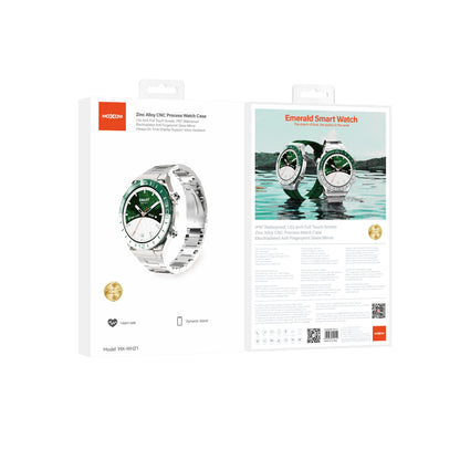 MOXOM MX-WH21 Emerald Steel Strap Smartwatch – Bluetooth Calling, NFC Door Access, IP67, Wireless Charging