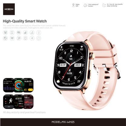 MOXOM MX-WH25 Smart Watch – Square Design, Activity Tracking, Notifications, Pink/Black
