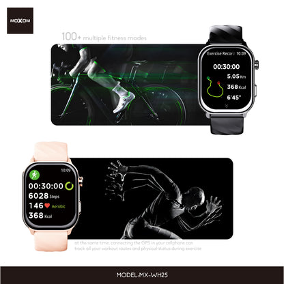 MOXOM MX-WH25 Smart Watch – Square Design, Activity Tracking, Notifications, Pink/Black
