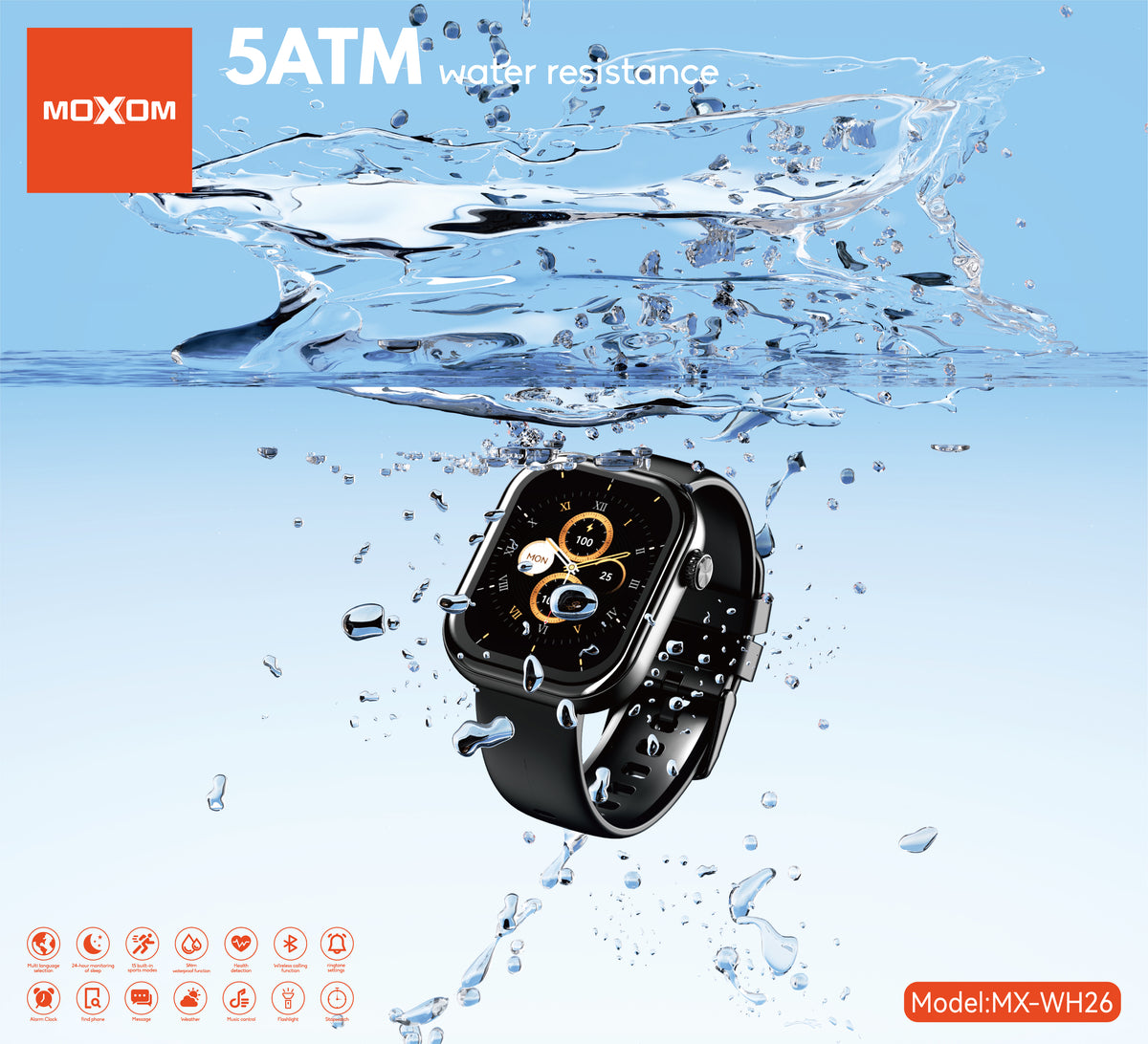 MOXOM MX-WH26 Heart Rate Smartwatch – 2.01" Display, Bluetooth Calling, 5ATM Water Resistant, Up to 10 Days