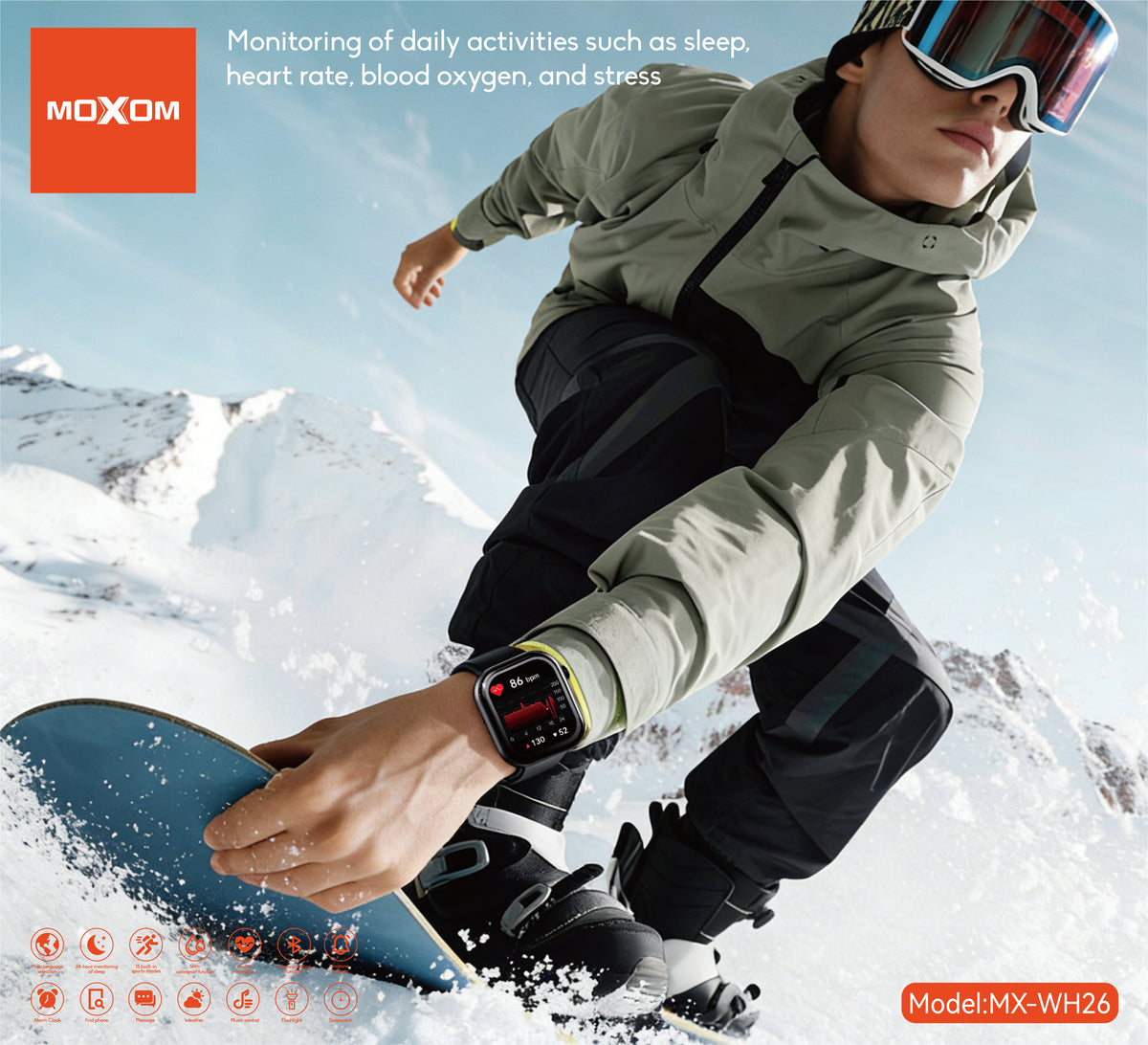 MOXOM MX-WH26 Heart Rate Smartwatch – 2.01" Display, Bluetooth Calling, 5ATM Water Resistant, Up to 10 Days