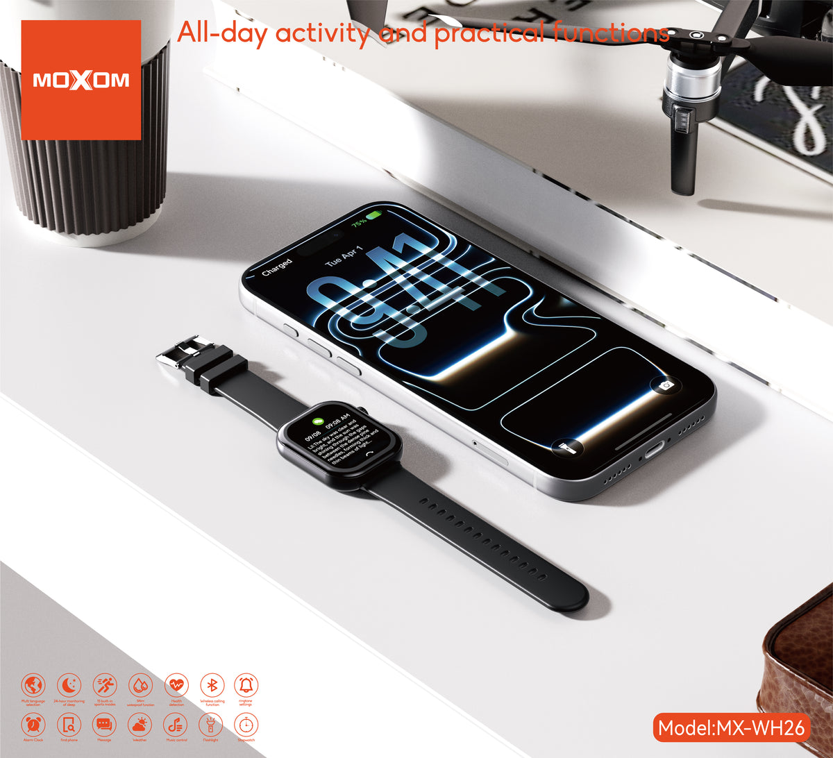 MOXOM MX-WH26 Heart Rate Smartwatch – 2.01" Display, Bluetooth Calling, 5ATM Water Resistant, Up to 10 Days
