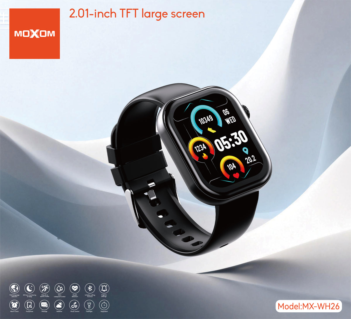 MOXOM MX-WH26 Heart Rate Smartwatch – 2.01" Display, Bluetooth Calling, 5ATM Water Resistant, Up to 10 Days
