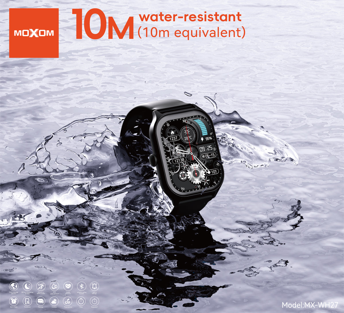MOXOM MX-WH27 Smartwatch – 2.01" Square HD Screen, Bluetooth Calling, Up to 11-Day Battery, 1ATM