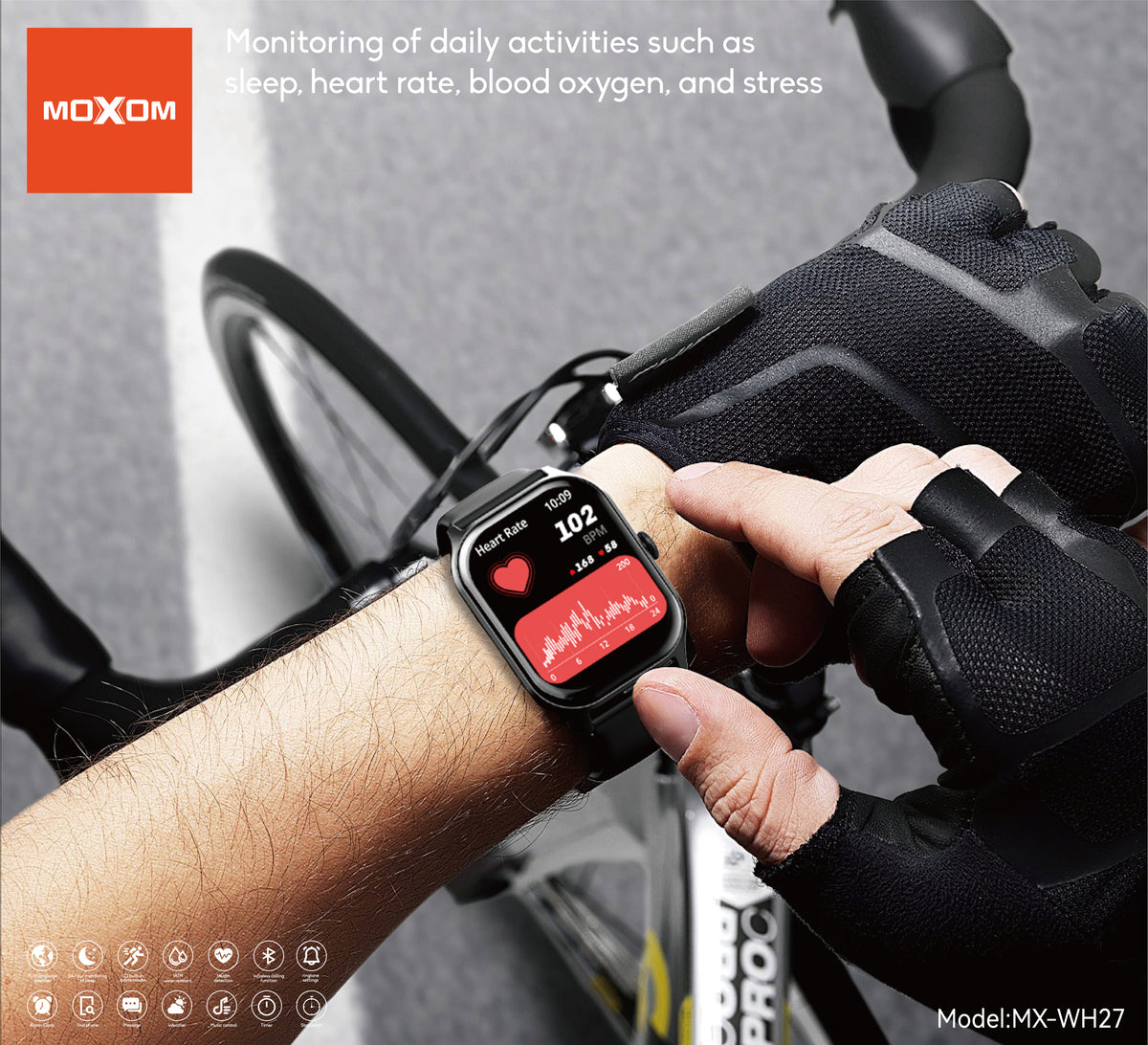 MOXOM MX-WH27 Smartwatch – 2.01" Square HD Screen, Bluetooth Calling, Up to 11-Day Battery, 1ATM