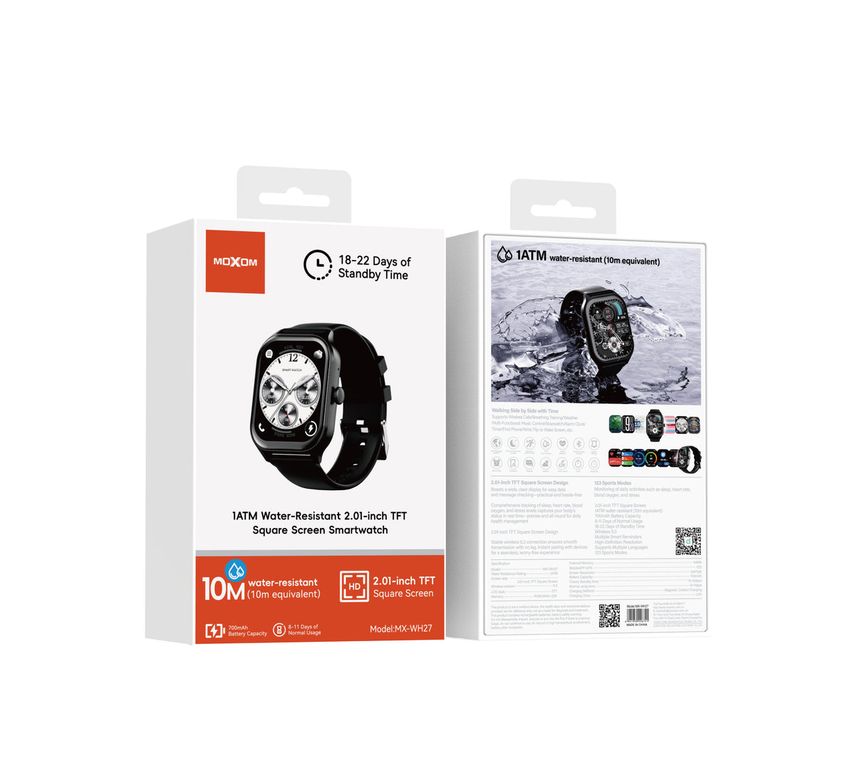 MOXOM MX-WH27 Smartwatch – 2.01" Square HD Screen, Bluetooth Calling, Up to 11-Day Battery, 1ATM