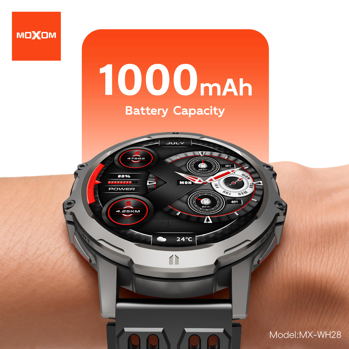 MOXOM MX-WH28 Smartwatch – 1.7" Round HD Screen, Bluetooth Calling, 3ATM Water Resistant, 7-9 Day Battery