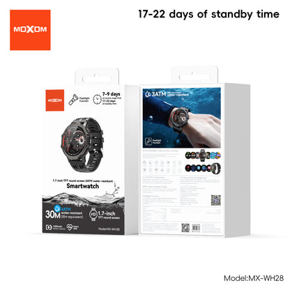 MOXOM MX-WH28 Smartwatch – 1.7" Round HD Screen, Bluetooth Calling, 3ATM Water Resistant, 7-9 Day Battery