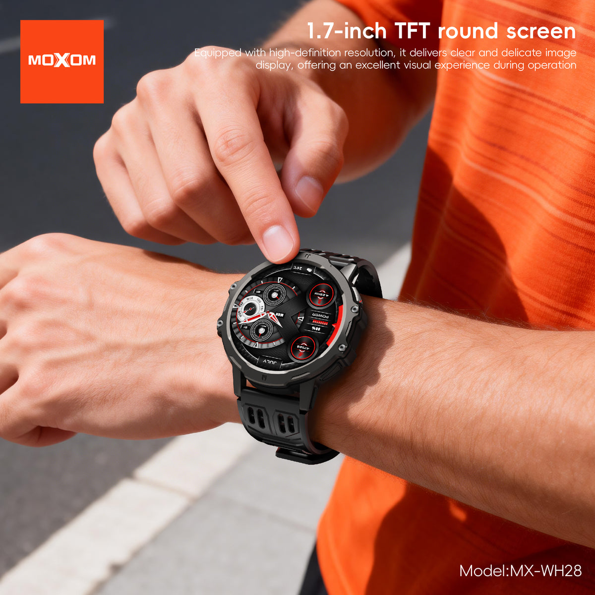 MOXOM MX-WH28 Smartwatch – 1.7" Round HD Screen, Bluetooth Calling, 3ATM Water Resistant, 7-9 Day Battery