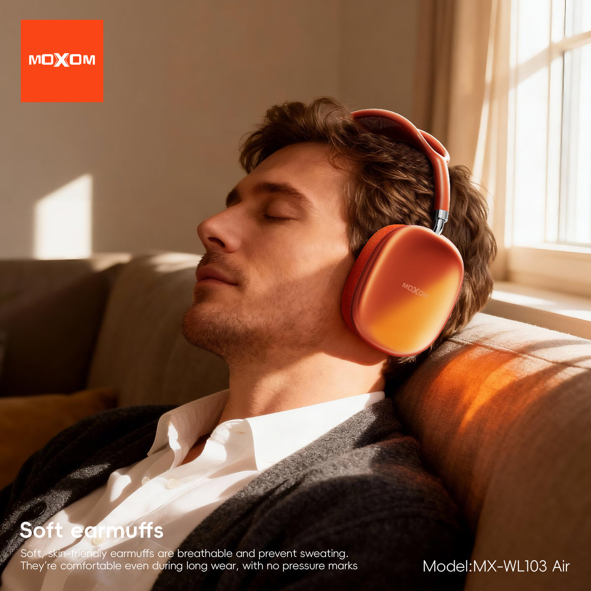 MOXOM MX-WL103 AIR Wireless Headphones – Up to 50H Playback, Bluetooth 6.0, 40mm Drivers, TF Card