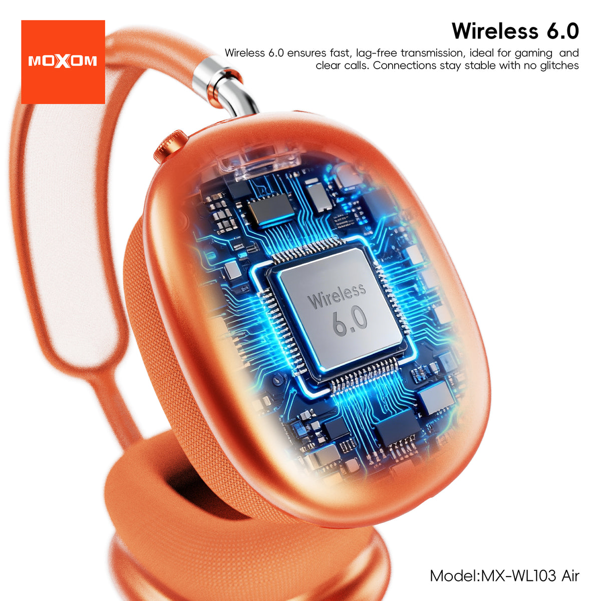 MOXOM MX-WL103 AIR Wireless Headphones – Up to 50H Playback, Bluetooth 6.0, 40mm Drivers, TF Card