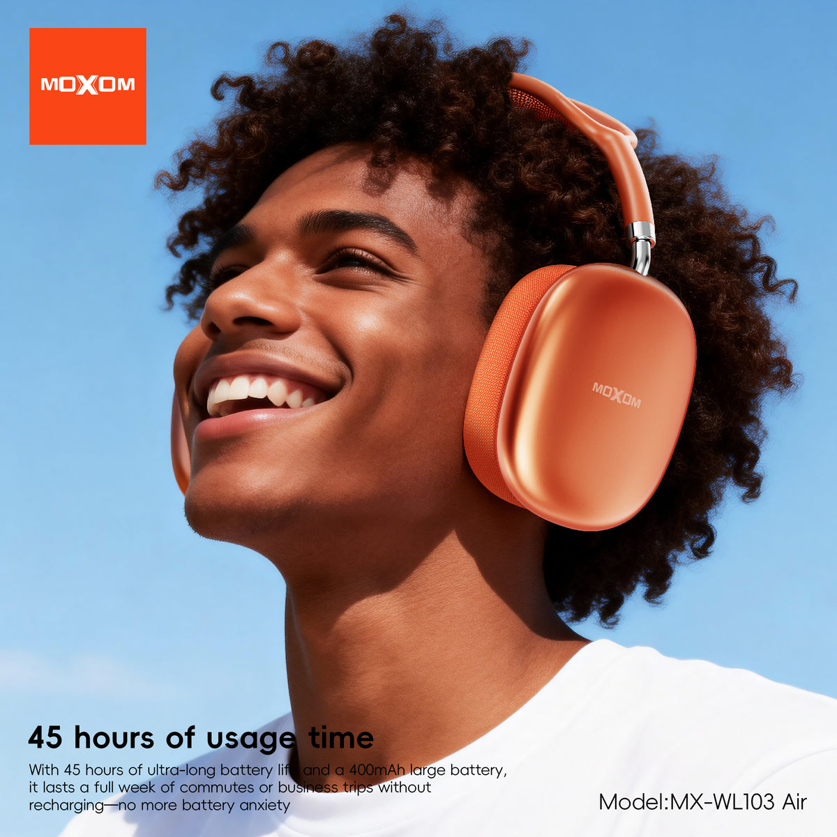 MOXOM MX-WL103 AIR Wireless Headphones – Up to 50H Playback, Bluetooth 6.0, 40mm Drivers, TF Card