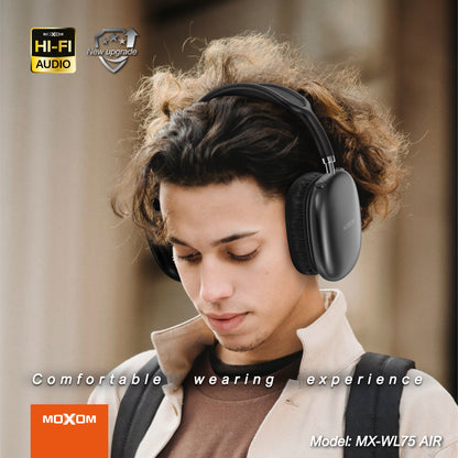 MOXOM MX-WL75 Air Light Wireless Headphones – Up to 45H Playtime, Bluetooth 5.3, AUX & TF Card, Black