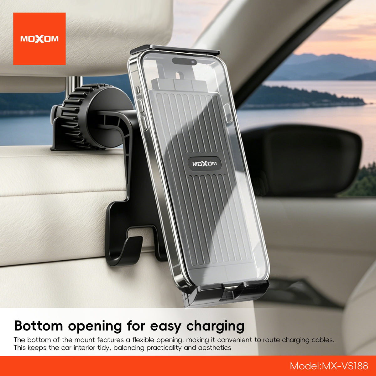 MOXOM MX-VS188 Car Headrest Holder for Phones & Tablets – Padded Magnetic Mount for Back Seat Entertainment