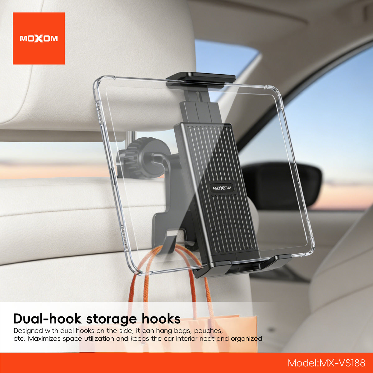 MOXOM MX-VS188 Car Headrest Holder for Phones & Tablets – Padded Magnetic Mount for Back Seat Entertainment