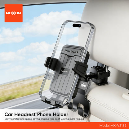 MOXOM MX-VS189 Magnetic Headrest Phone Holder – One-Click Lock, Neodymium Magnet, Fits All Headrests