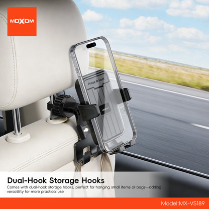 MOXOM MX-VS189 Magnetic Headrest Phone Holder – One-Click Lock, Neodymium Magnet, Fits All Headrests