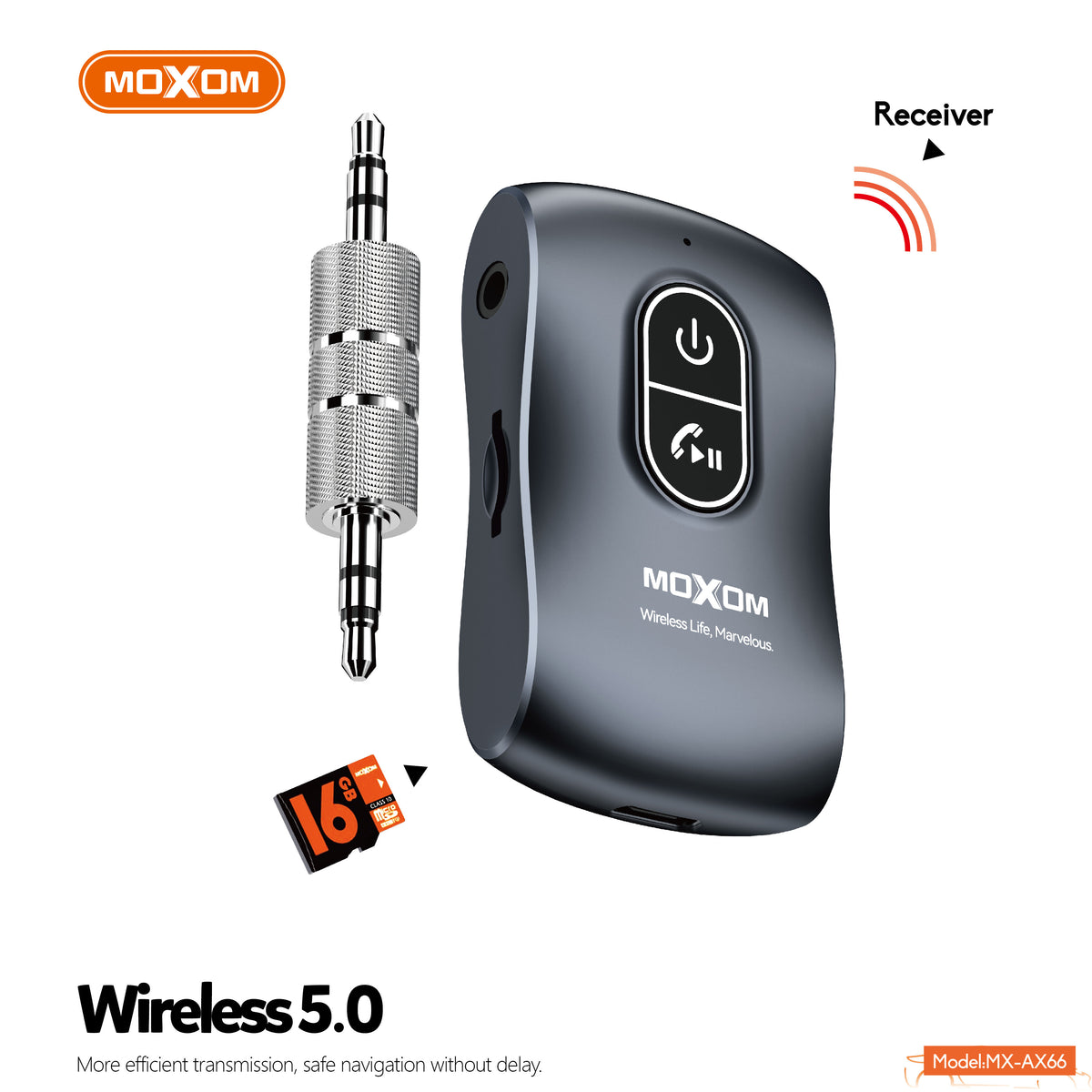 Bluetooth 5.0 AUX Wireless Audio Receiver – MOXOM MX-AX66