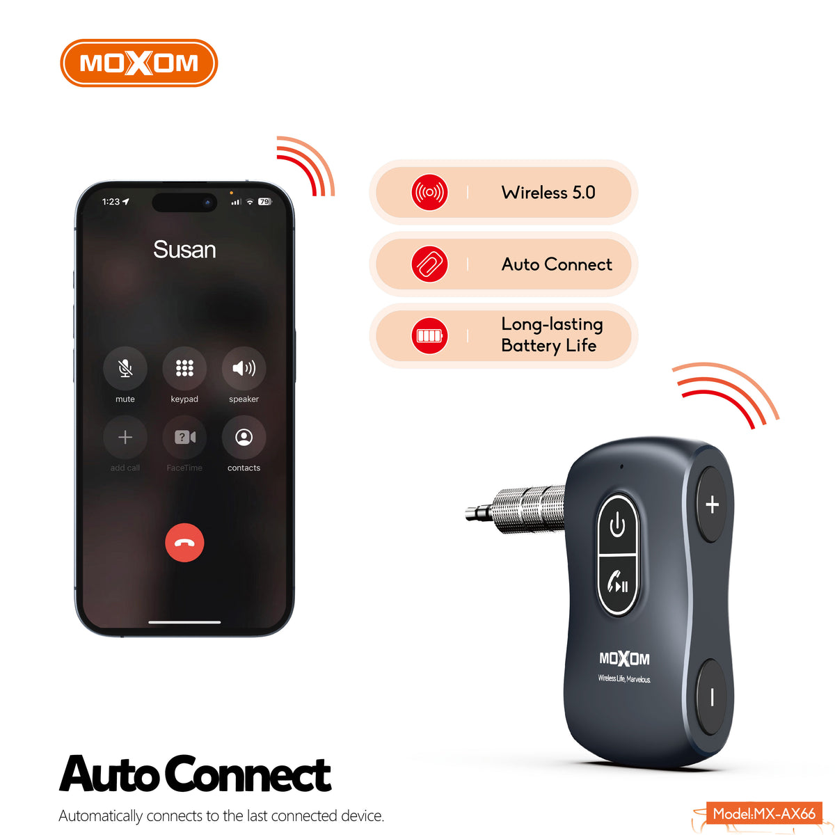 Bluetooth 5.0 AUX Wireless Audio Receiver – MOXOM MX-AX66