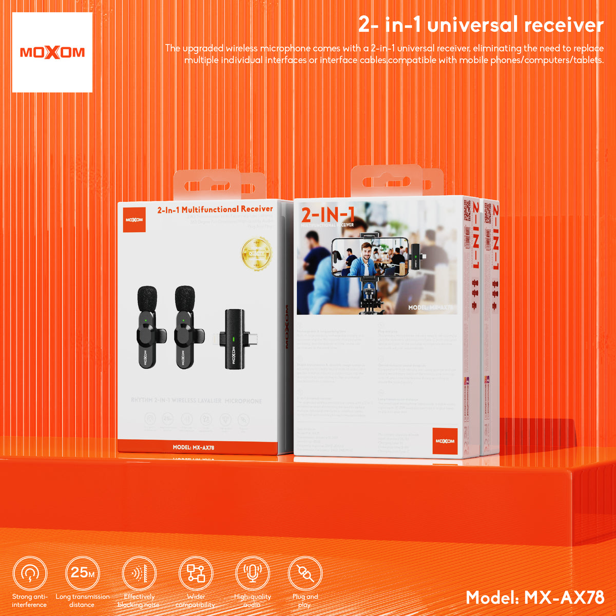 Moxom MX-AX78 Rhythm 2-in-2 Wireless Lavalier Microphone