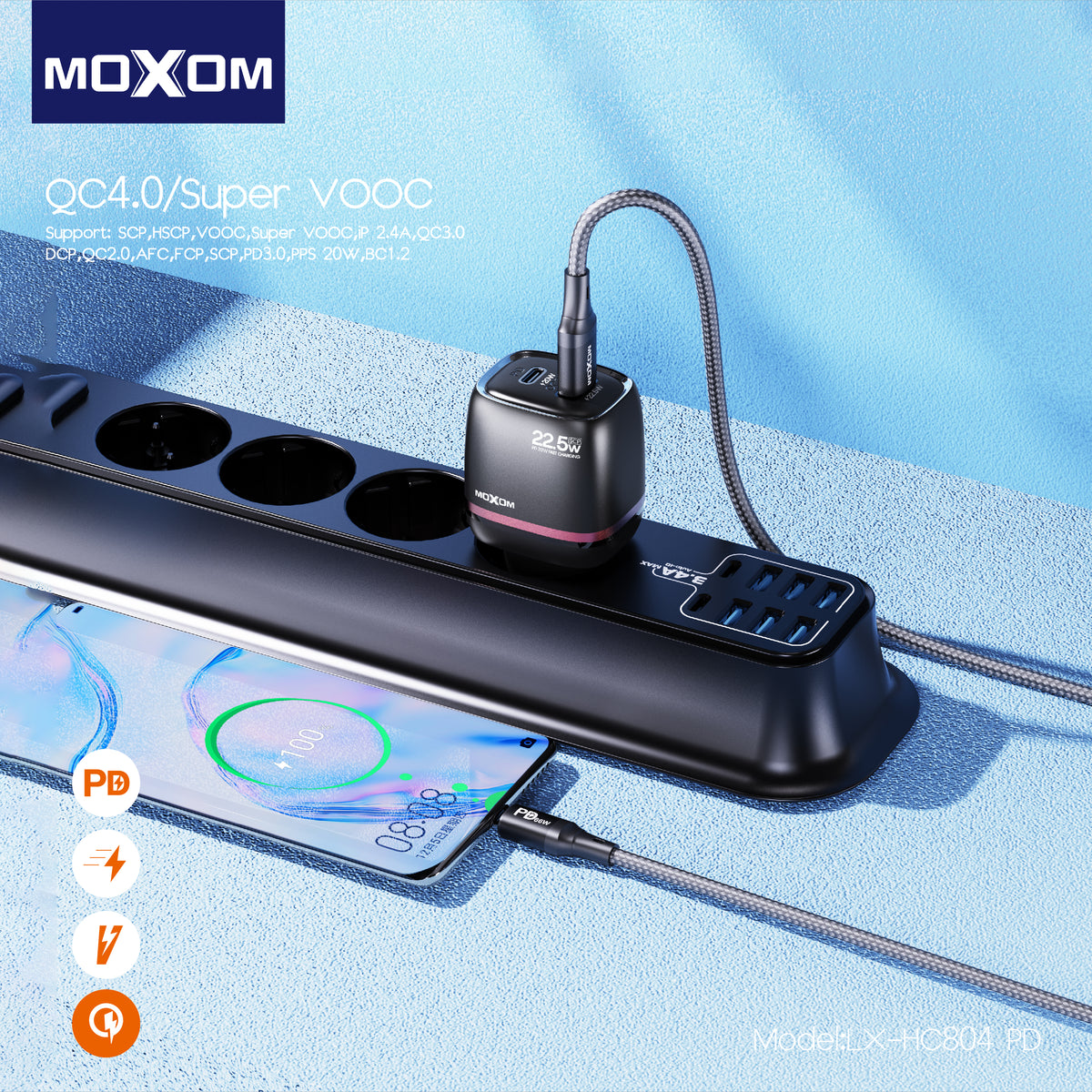 Moxom MX-HC804 22.5W Fast Wall Charger – Type-C PD + USB