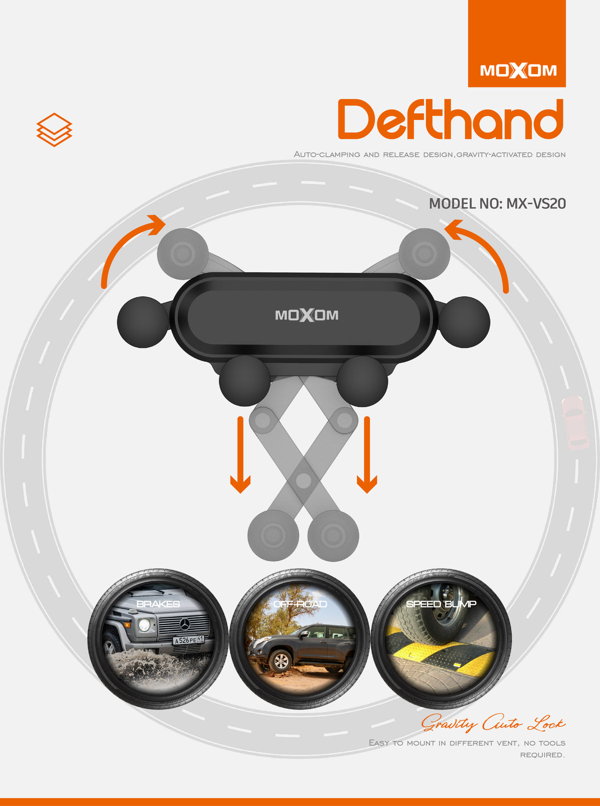 DeftHand Gravity Auto-Lock Phone Holder – MOXOM MX-VS20