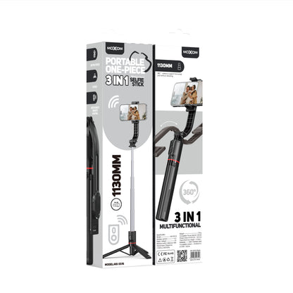 MOXOM MX-SS16 3-in-1 Selfie Stick Tripod with Fill Light – 103cm, 3 Brightness Levels, Bluetooth Remote