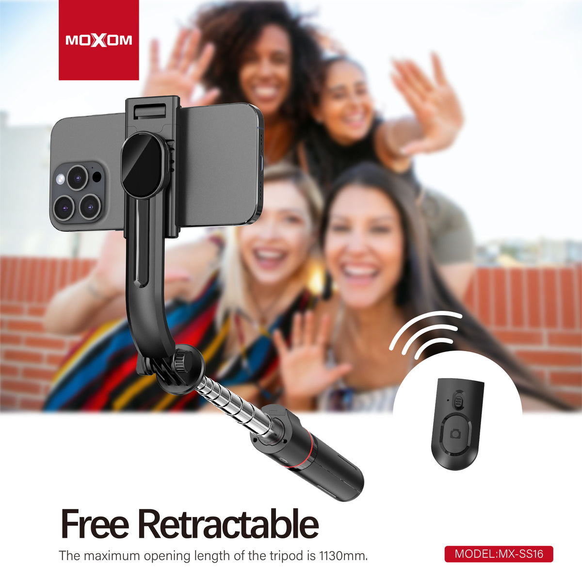 MOXOM MX-SS16 3-in-1 Selfie Stick Tripod with Fill Light – 103cm, 3 Brightness Levels, Bluetooth Remote