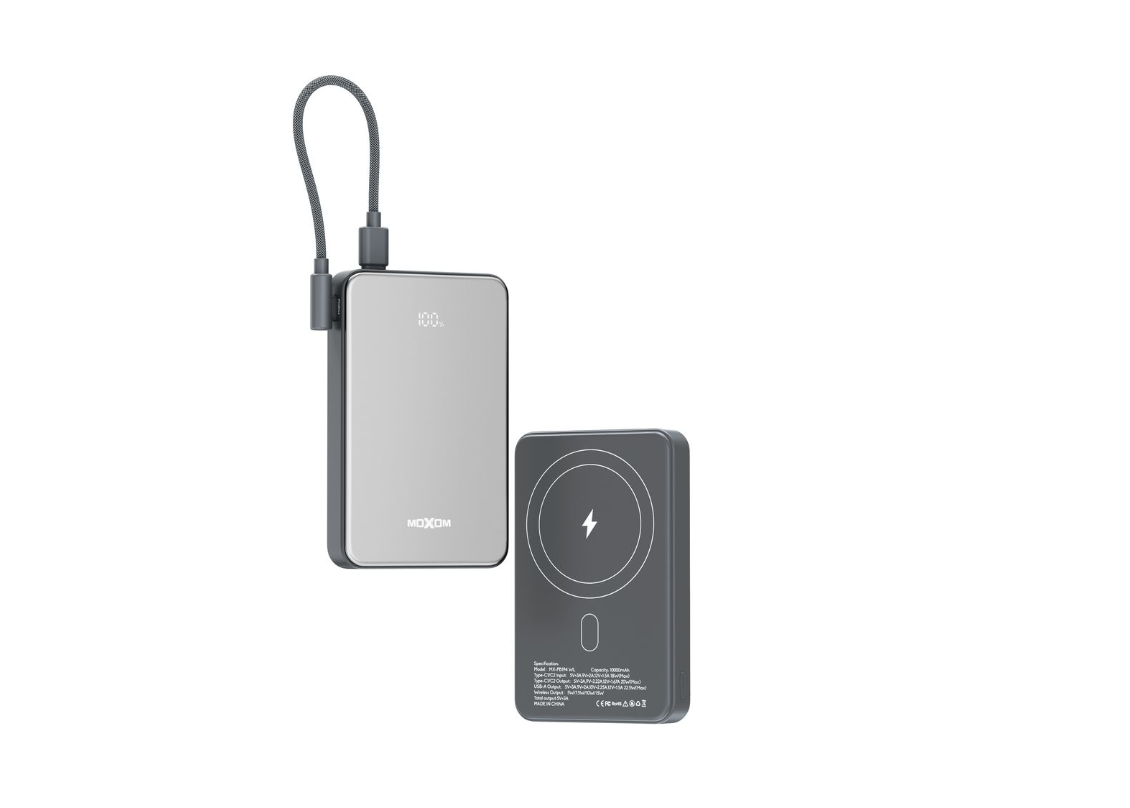 MOXOM MX-PB194 10000mAh Magnetic Power Bank with Kickstand – MagSafe Wireless, 22.5W Fast Charging