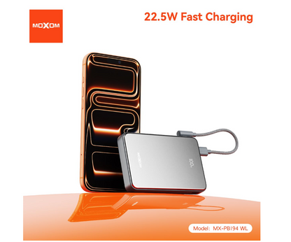 MOXOM MX-PB194 10000mAh Magnetic Power Bank with Kickstand – MagSafe Wireless, 22.5W Fast Charging