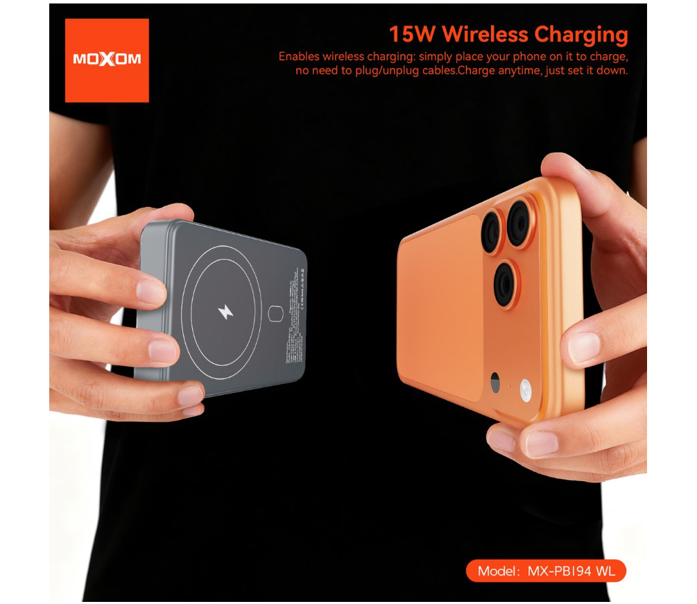 MOXOM MX-PB194 10000mAh Magnetic Power Bank with Kickstand – MagSafe Wireless, 22.5W Fast Charging