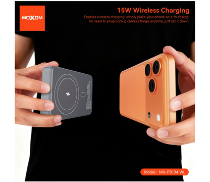 MOXOM MX-PB194 10000mAh Magnetic Power Bank with Kickstand – MagSafe Wireless, 22.5W Fast Charging