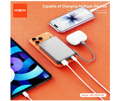 MOXOM MX-PB194 10000mAh Magnetic Power Bank with Kickstand – MagSafe Wireless, 22.5W Fast Charging